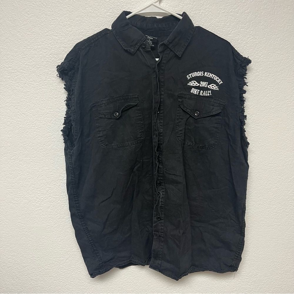 Unik Sturgis Kentucky Rally 2017 Motorcycle Biker Denim Vest Button Down men's - Picture 3 of 6